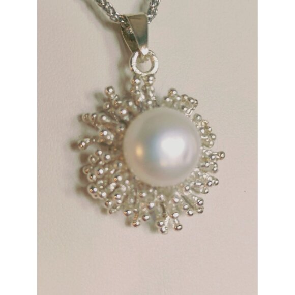 Women's Sterling Silver Jewellery Set Pearl Earrings Pendant Necklace 16"  Italy - Picture 2 of 14